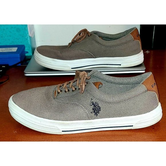 ***US POLO ASSN. Men's shoes size 9.5 Tan Sneakers Canvas Gray - Picture 1 of 8